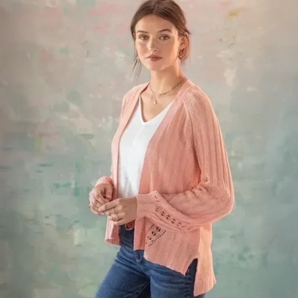 Sundance - Angel Wing Linen Pointelle Cardigan Sweater - Rose Pink